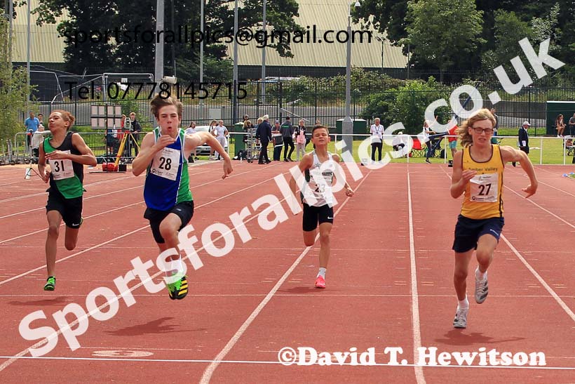 Boys Under-13s 100 metres, 2023 Northern Under-13s, Under-15s and Under-17s, Middlesbrough.  Photo: David T. Hewitson/Sports for All Pics
